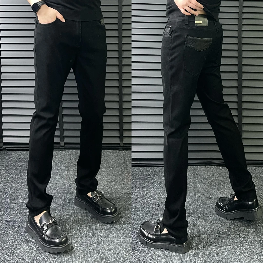 80秋季季男士直筒牛仔裤时尚弹力修身潮流宽松裤子百搭黑色