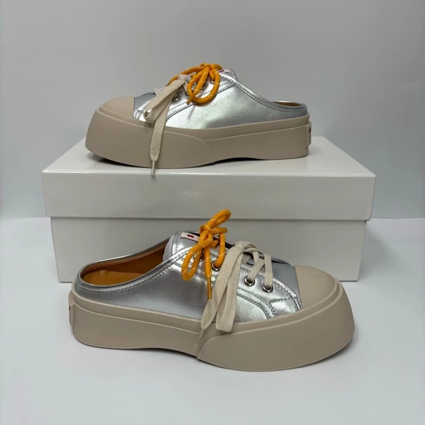 （断码）胶粘鞋休闲纯色包头厚底包头拖半拖网红欧若精灵风