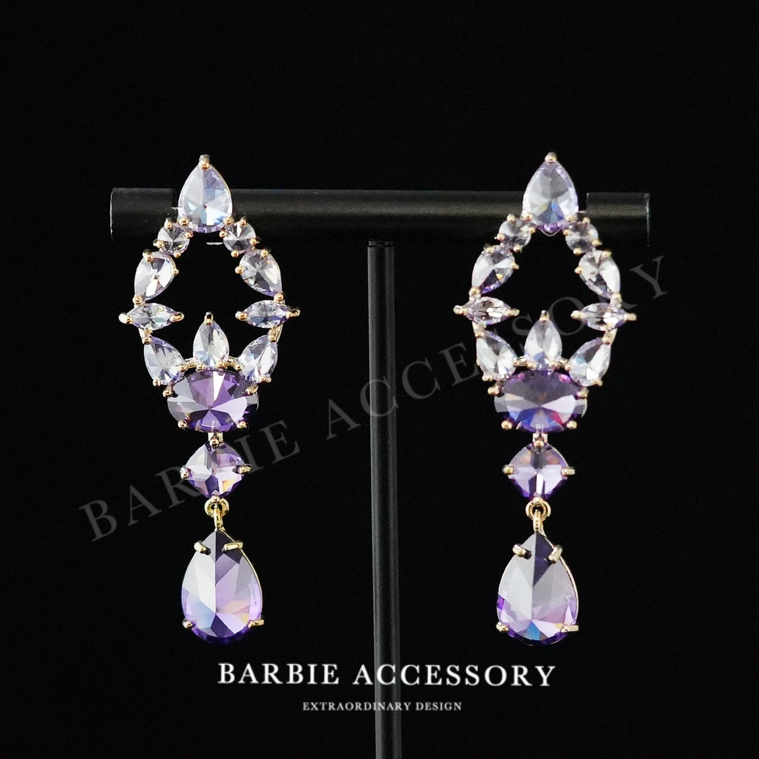 铜合金合成锆石耳饰 【紫戏光意】法式既视设计款高级感绝美耳环