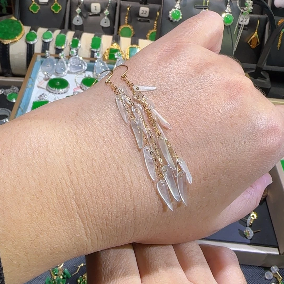 翡翠18K金镶嵌颈饰耳钩