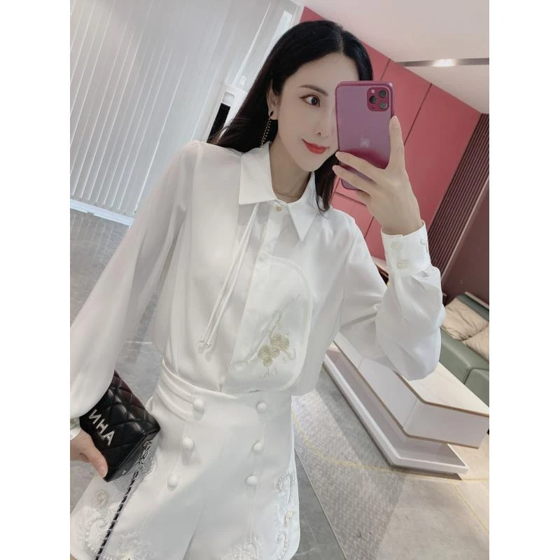 【橦颜推荐】刺绣画拼接国风衬衫6609（2.25）