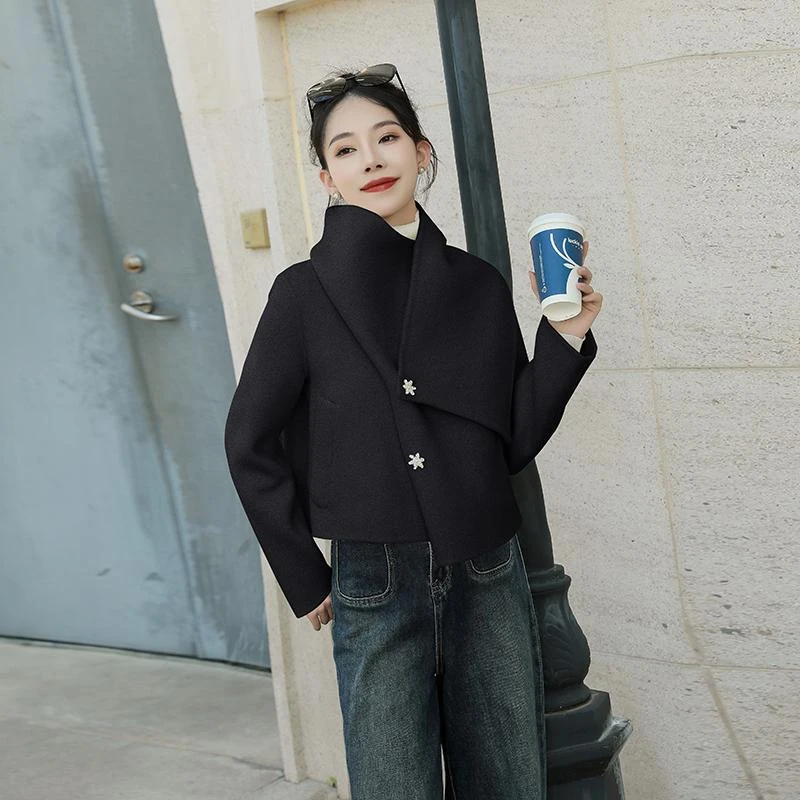 DUCURNO小香风白色毛呢外套女冬季2026年新款时尚气质宽松呢上衣