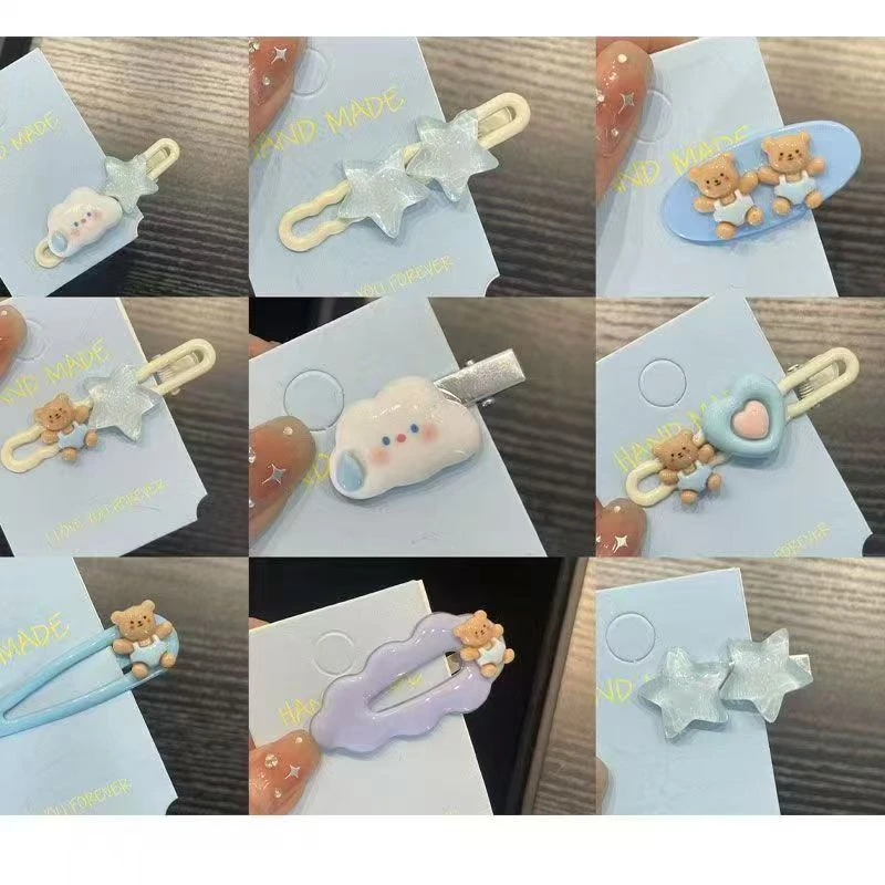 发 饰星星侧边甜美刘海蓝色小熊夹子发卡头饰