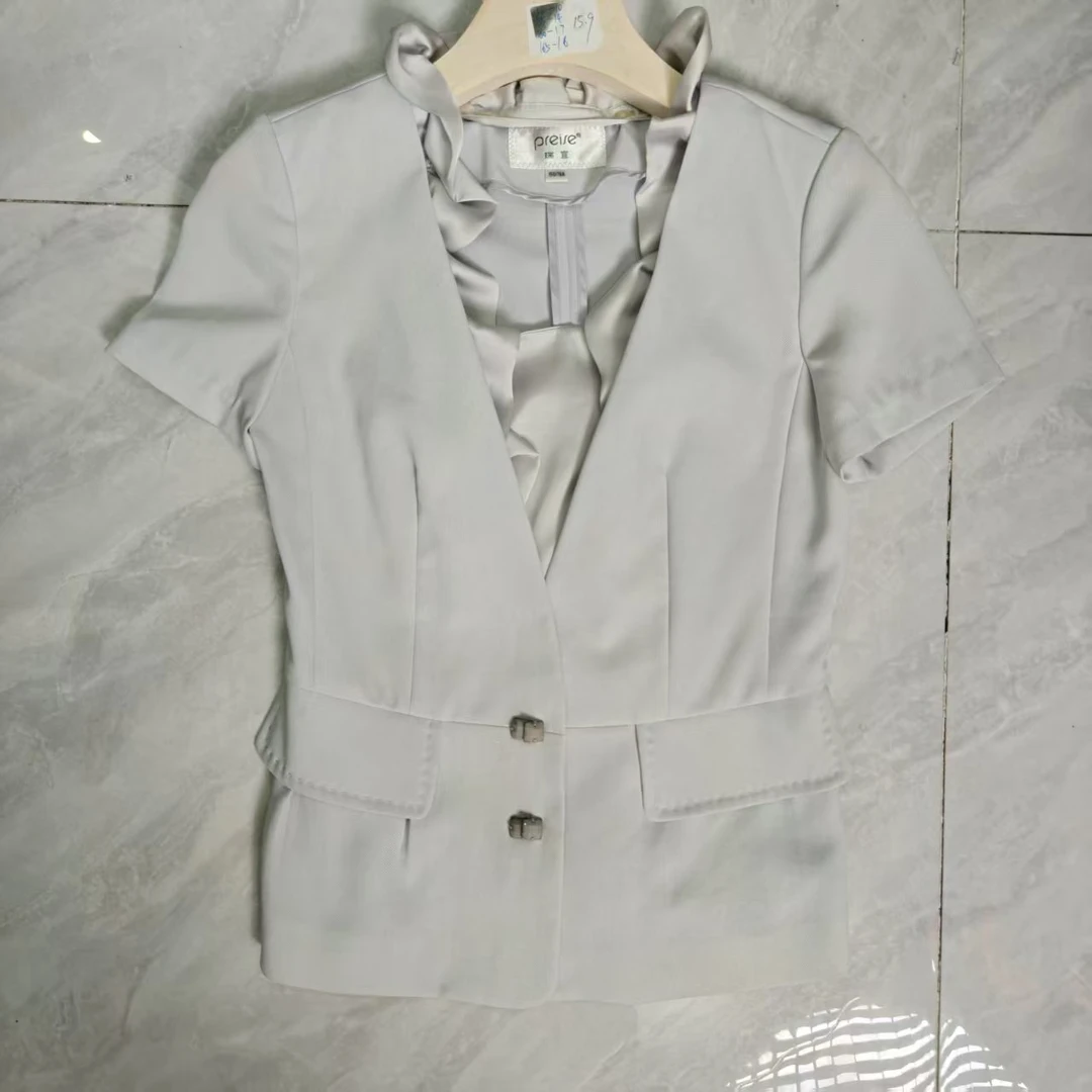 1456#1301简约短款气质灰色轻奢套装女士短袖职业西装