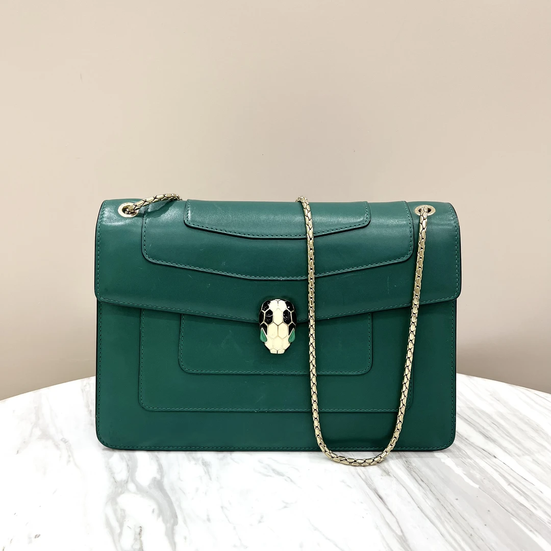 95新 BVLGARI/宝格丽 97新 宝格丽绿色中号蛇头包 ，尺寸约27*18