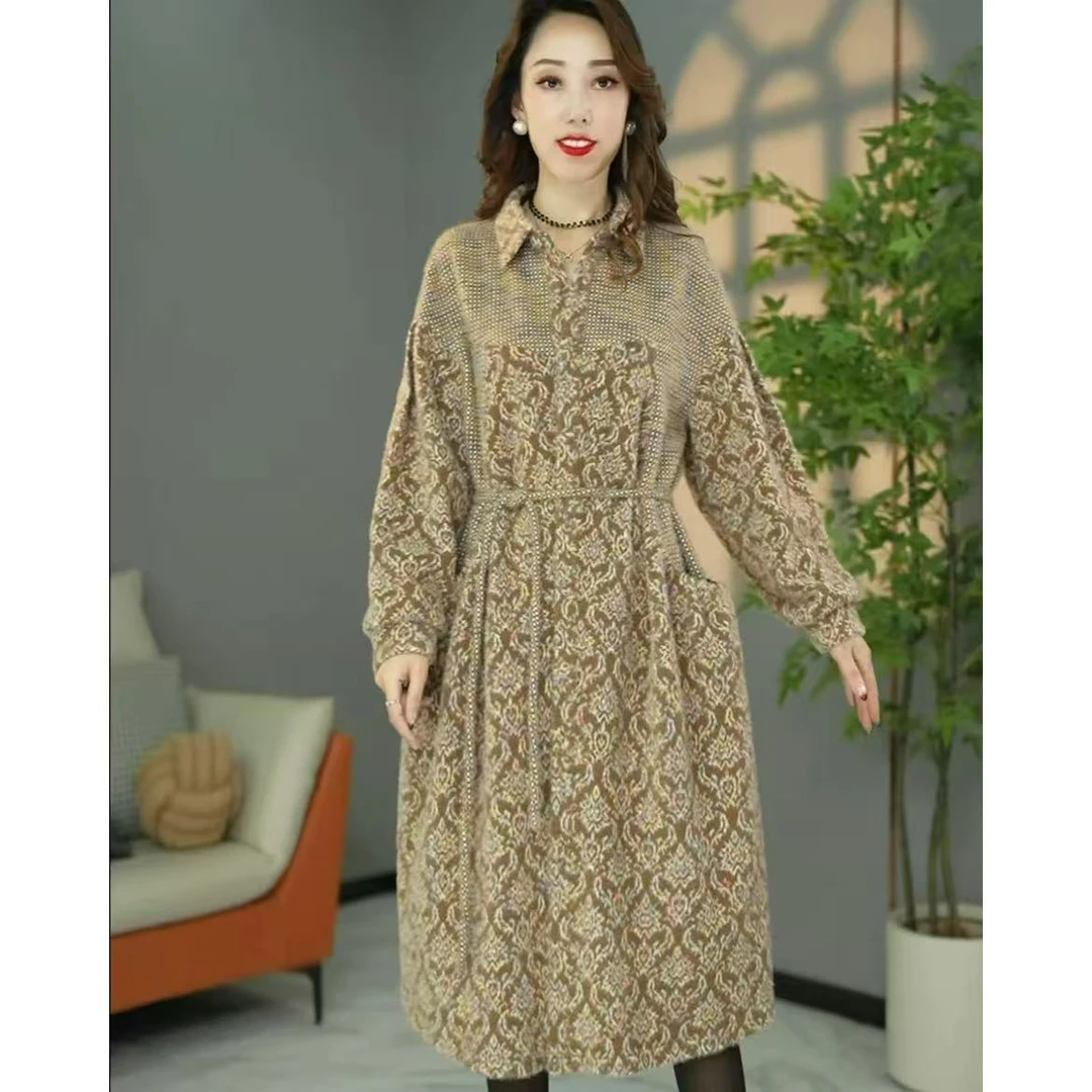 【连衣裙】双面绒冬季新款加厚保暖宽松遮肉时尚气质大码连衣裙