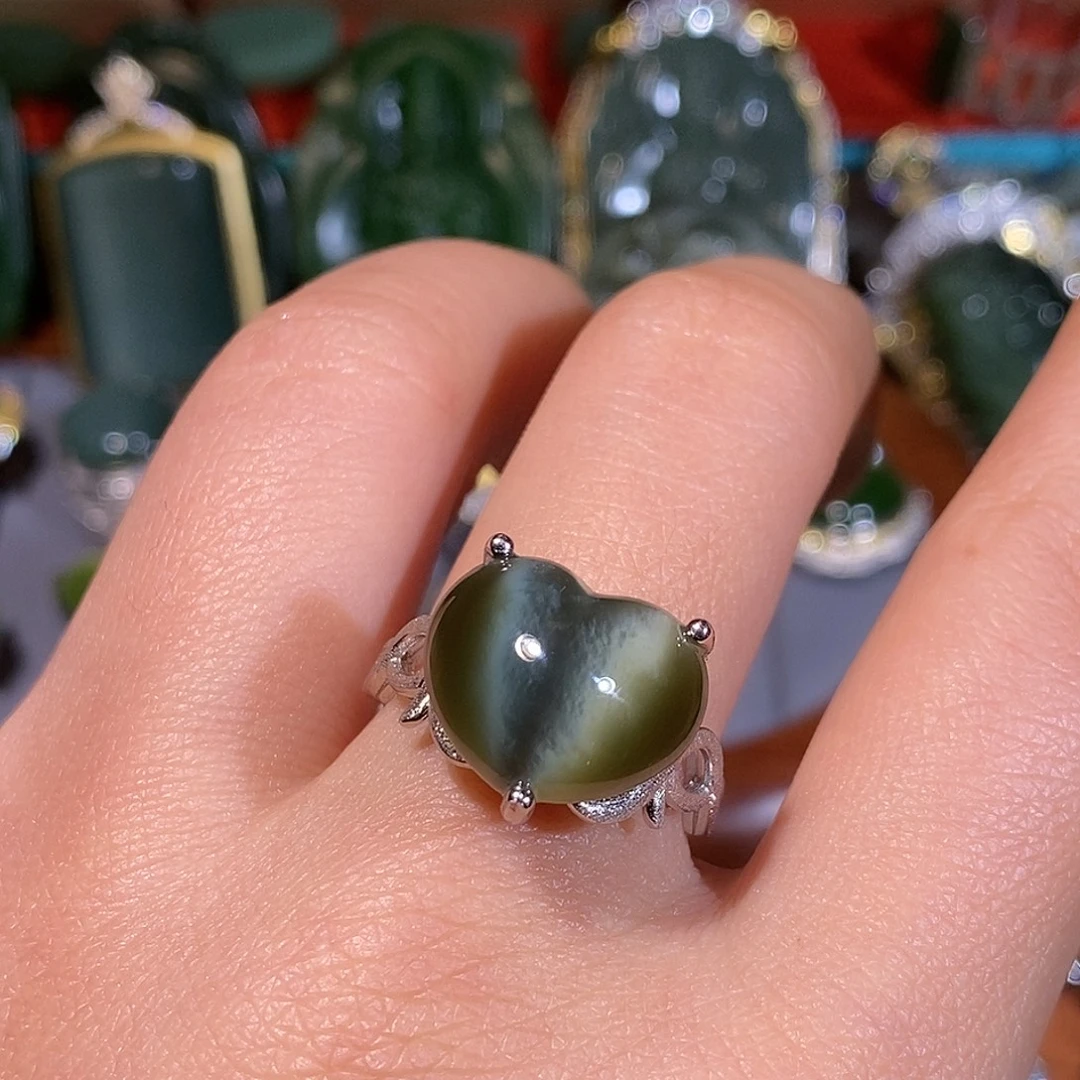 和田玉（碧玉）银S925镶嵌戒指