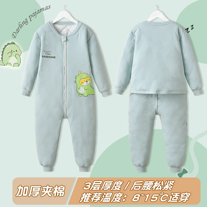 防踢被儿童连体睡衣男中大童防踢纯棉厚纯棉三层夹棉睡袋家居服冬