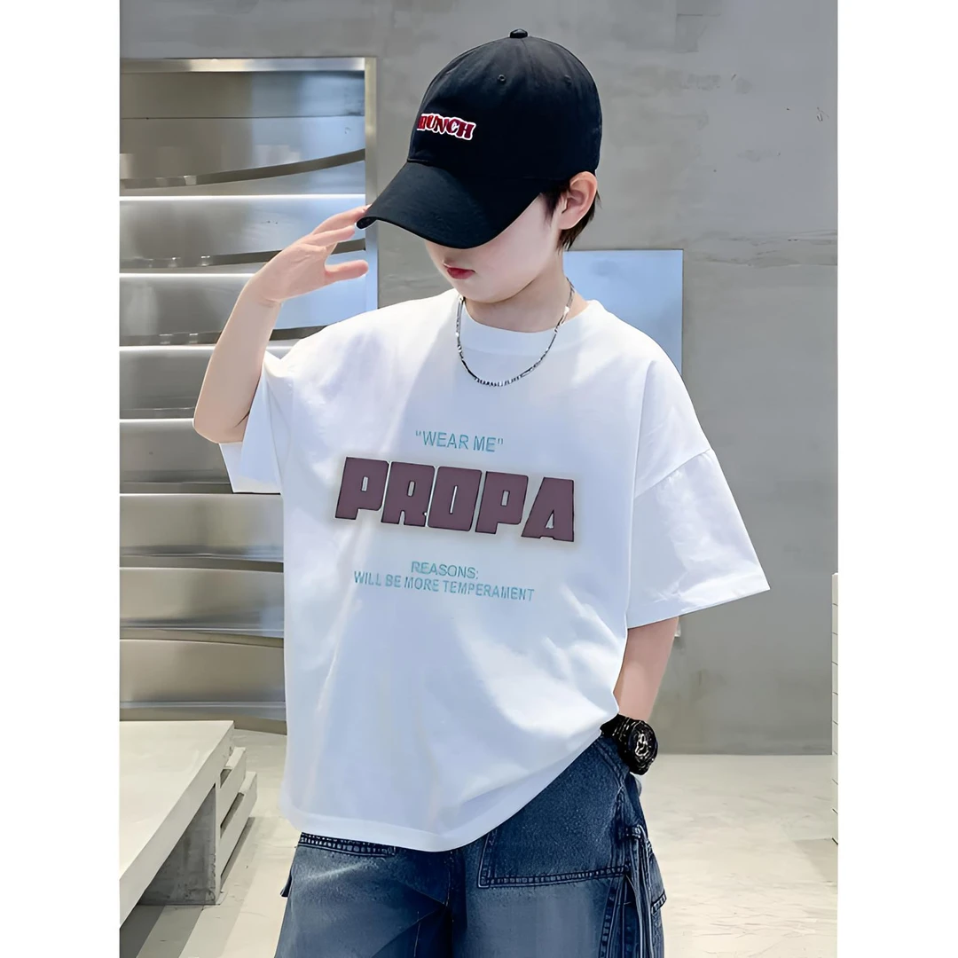 2025新款时尚男童t恤洋气上衣宽松型T恤防静电夏季短袖男童男百搭