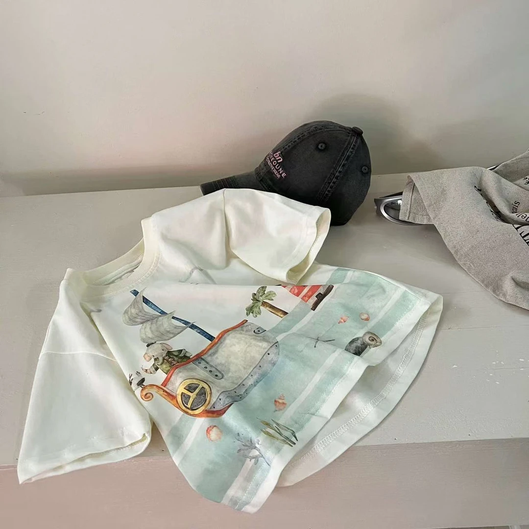 80007-2025新款儿童夏装卡通可爱印花韩式夏季短袖