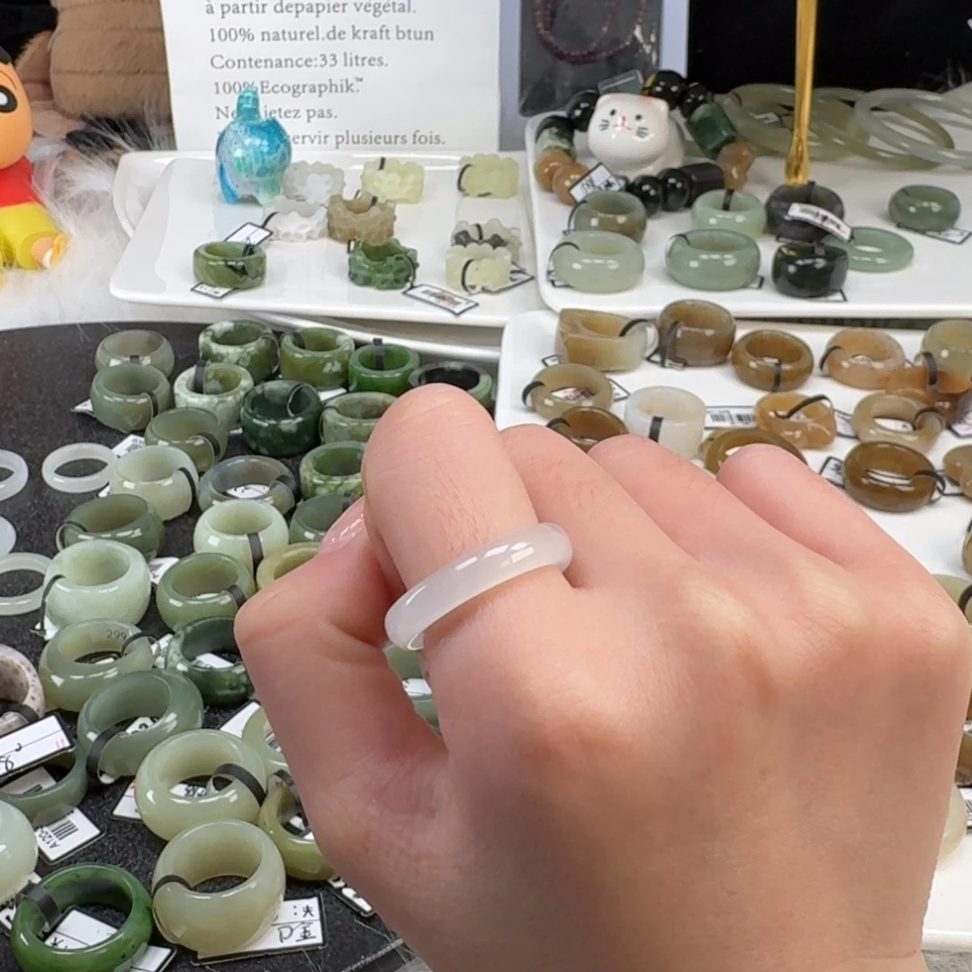 和田玉未镶嵌戒指O14白月光细条18.8