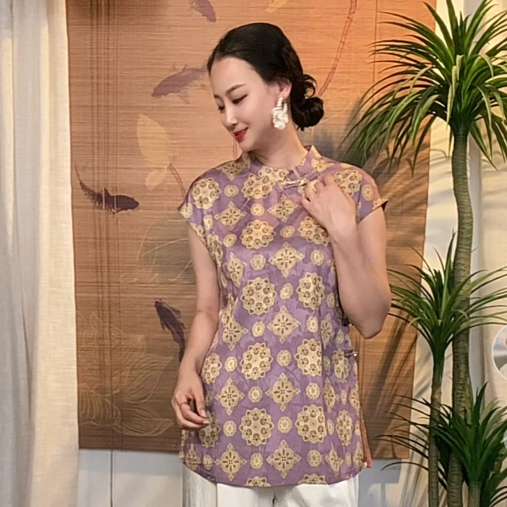 682-1-0新款正版高货琉璃扣遮肉显瘦新中式百搭气质国风中袍