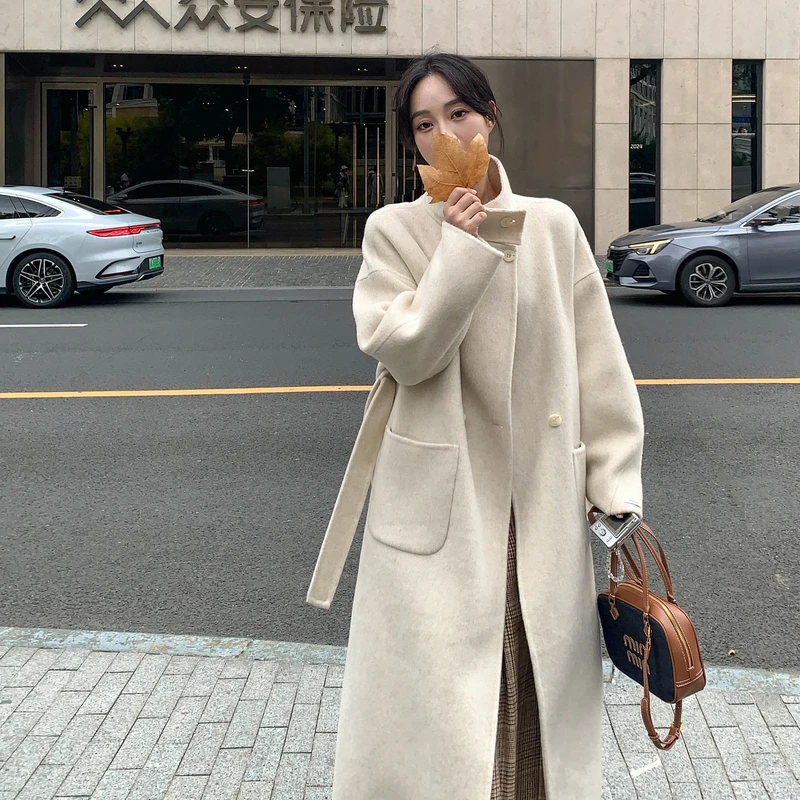 风衣女冬季2025新款韩系双面小个子休闲风设计感长款毛呢大衣外套