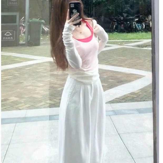 白色纯欲性感修身微透薄款显瘦长袖T恤女独特超好看初秋穿搭上衣