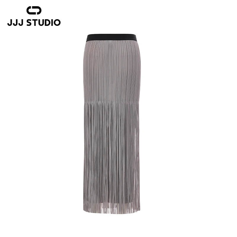 JJJ STUDIO灰色简约气质休闲流苏装饰高级感半裙女百搭JKWFS1Q034