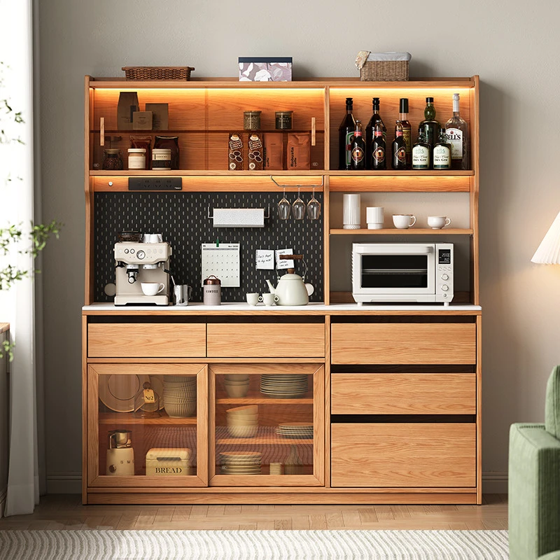 全实木橡木餐边柜靠墙一体小户型家用厨房储物柜酒柜收纳柜茶水柜