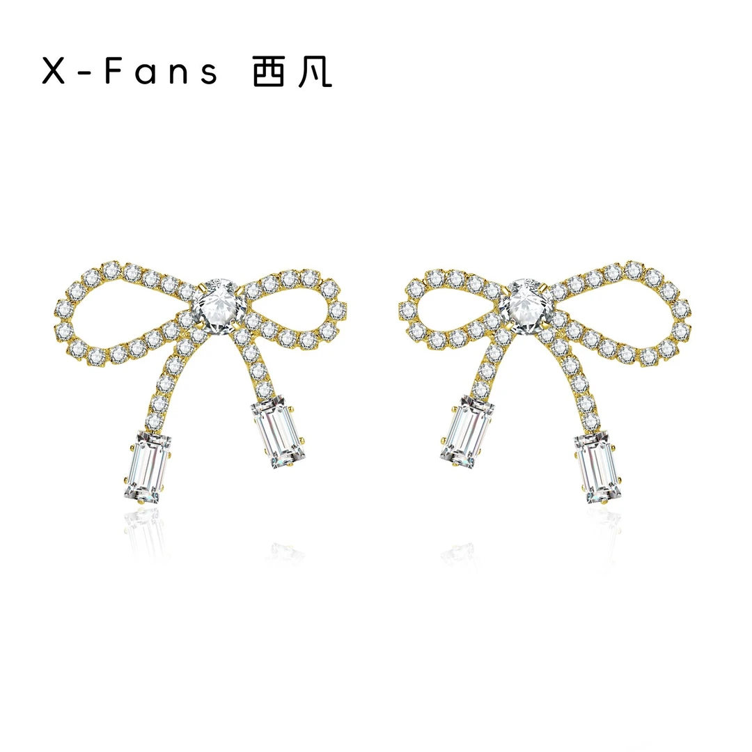 铜合金锆石耳饰 精致简约闪钻蝴蝶结耳钉轻奢时尚高端百搭耳饰品