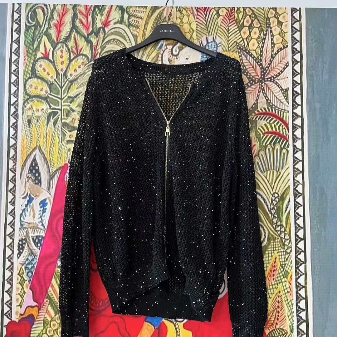 【大G精选】“星空顶延续” 暗黑风镂空亮片感长袖圆领针织衫