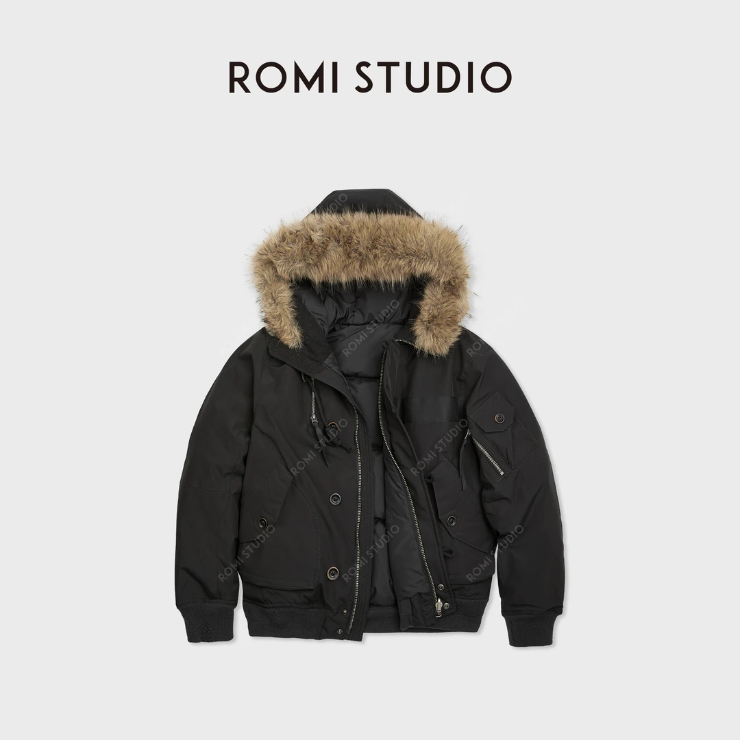 ROMI STUDIO高克重三防90鹅绒可拆卸厚毛领双面羽绒服 RWCWWT6073