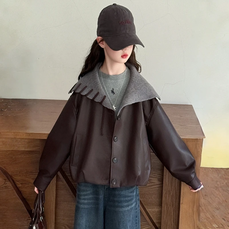 女童秋装外套2025新款女大童秋季韩版皮衣儿童春秋款休闲两件套潮