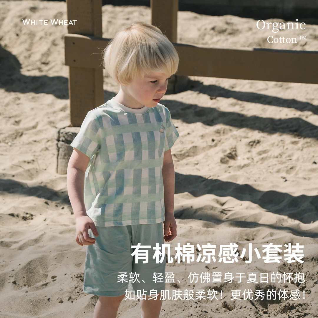 whitewheat儿童2025夏季短裤套装纯棉刺绣WWBXA009