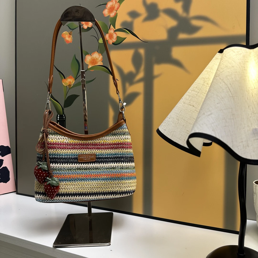 新款单肩包轻奢撞色斜挎包编织腋下包防刮小清新幂式穿搭肩包