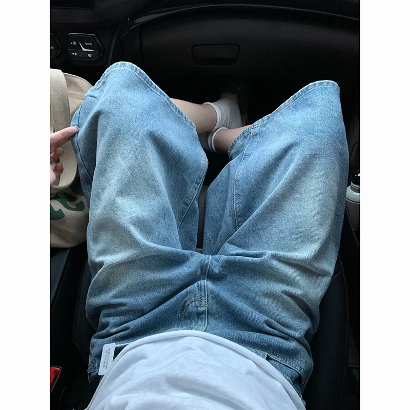 奶油蓝直筒七分牛仔裤女2025夏季薄款款宽松显瘦休闲百搭阔腿中裤