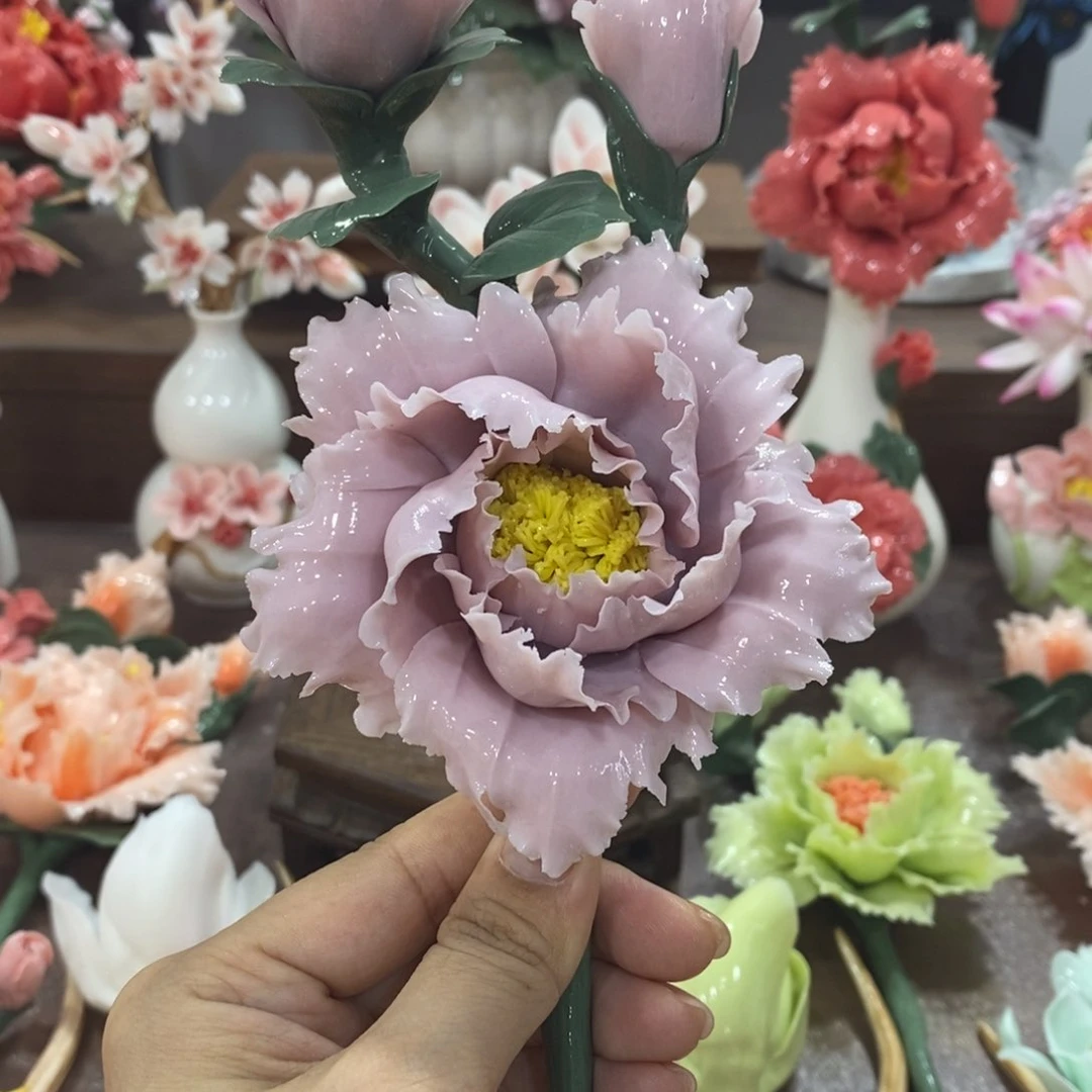 摆件陶瓷手工花摆件工艺品