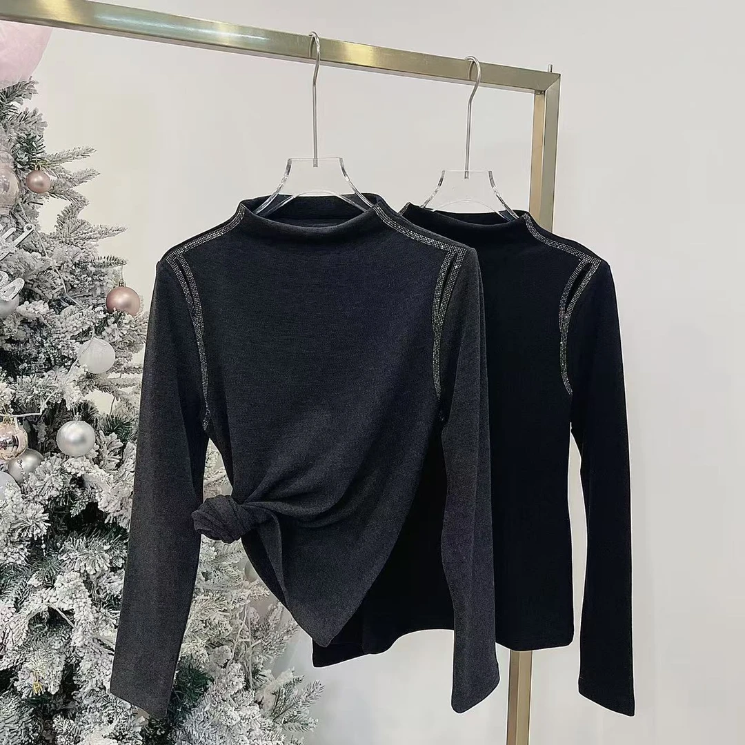 【1589】新品双面慕斯绒烫钻保暖上衣
