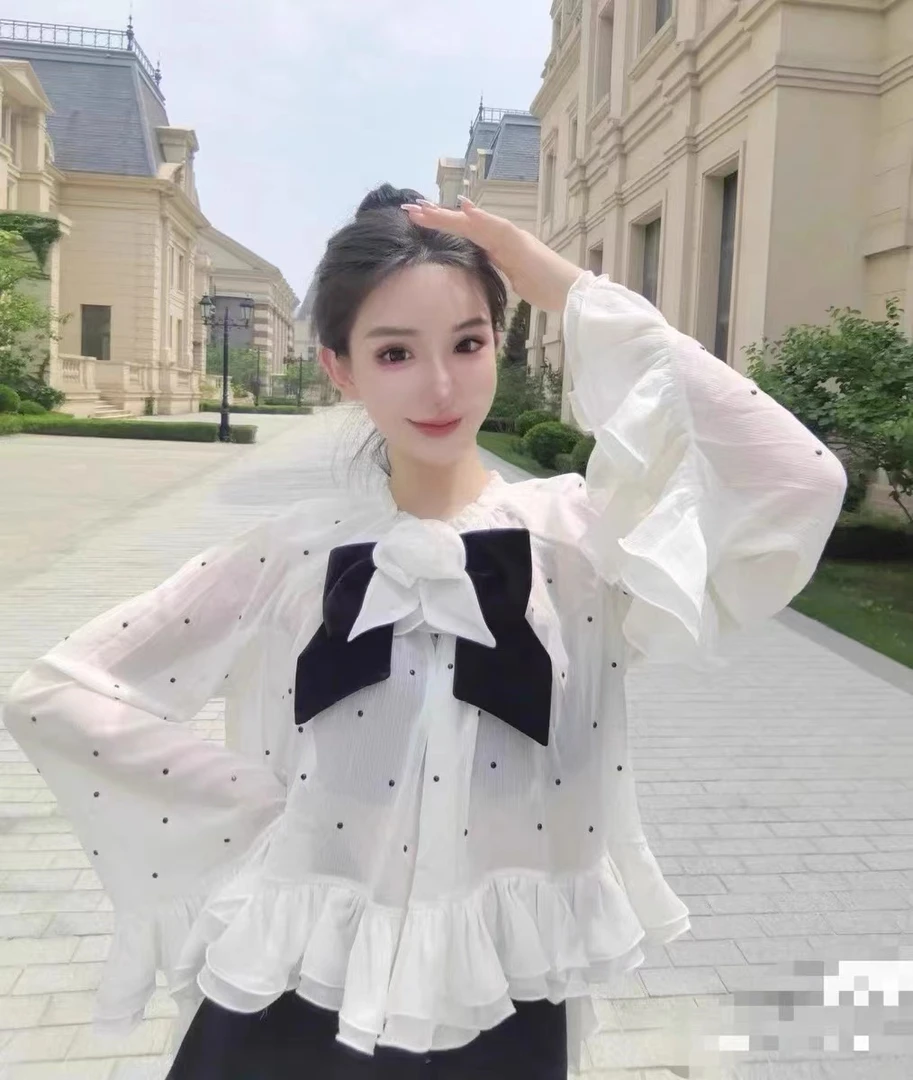 XM6605拉法式温柔风菲姆高奢气质精致高级烫钻衬衫