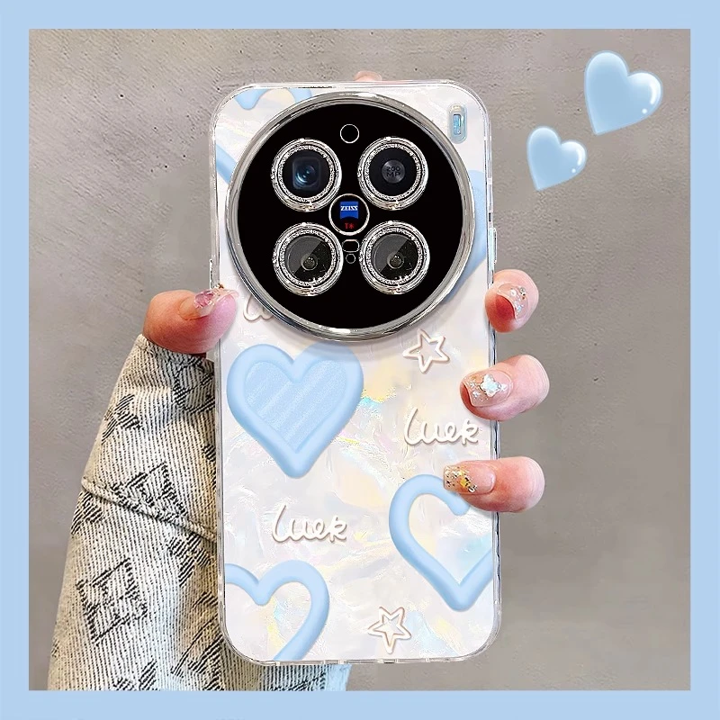 适用vivox200pro手机壳夏天新女款x100/90油画蓝色爱心s20/19防摔