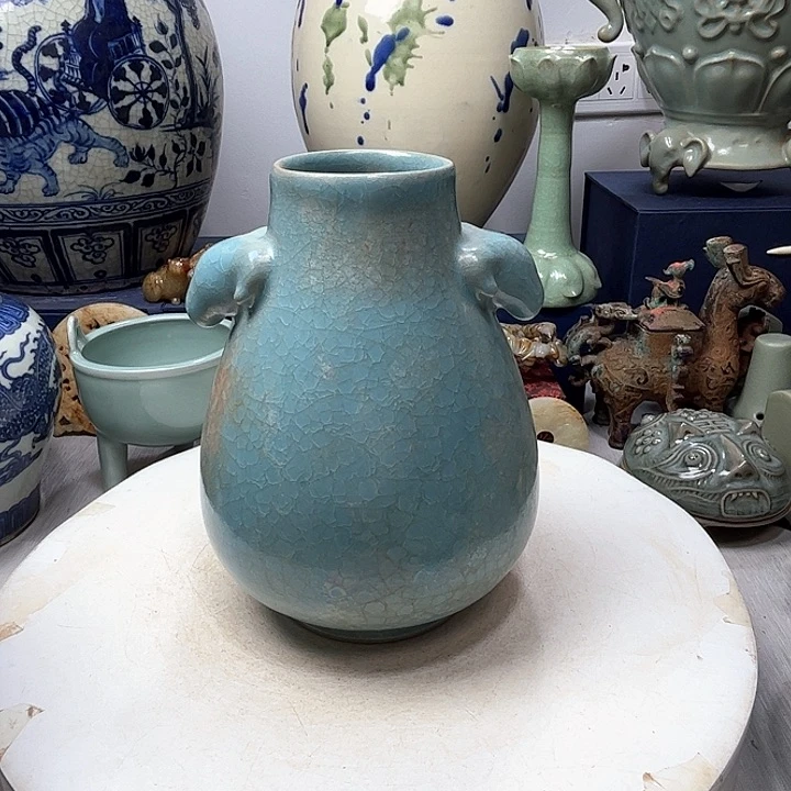 摆件正**戒汝窑双羊尊摆件1