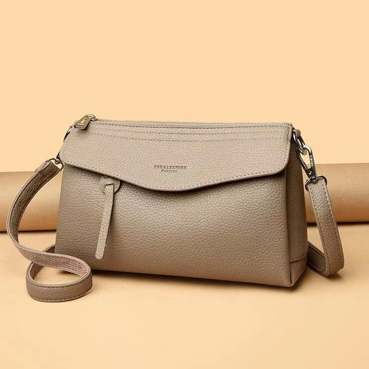 时髦真皮多层款防刮真皮斜挎包简约单肩包2956