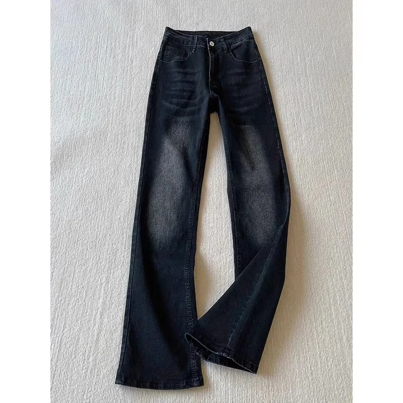 美式复古水洗牛仔裤男款高街vibe微喇裤子修身显瘦窄版加长直筒裤