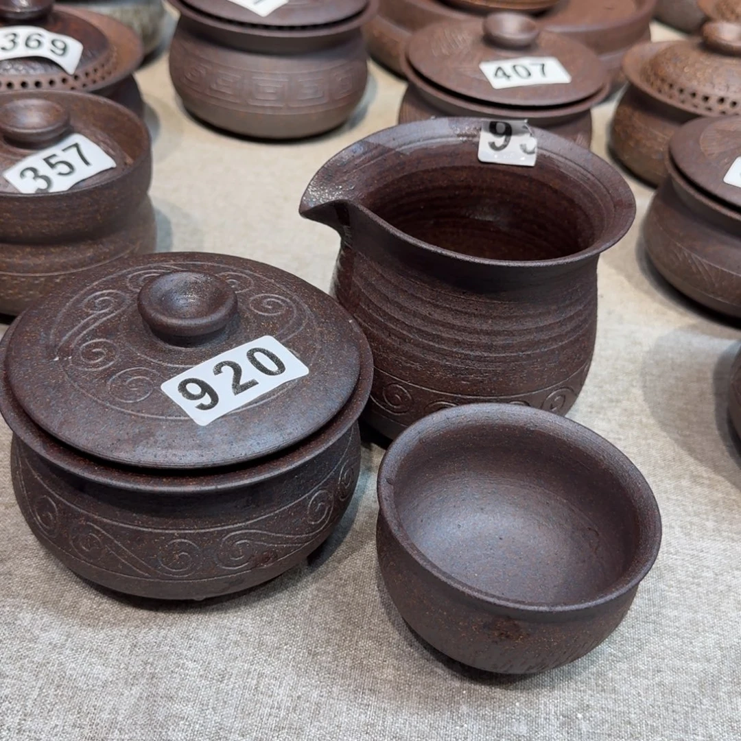 五***）陶粗瓷茶具素色盖碗