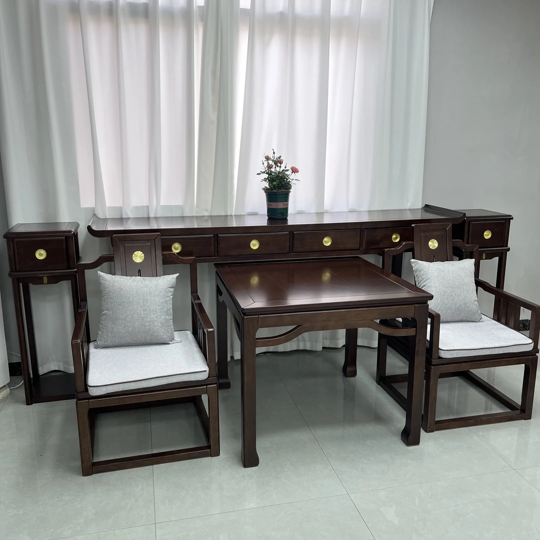 乌金木新中式中堂六件套条案供桌仿古家具实木八仙桌