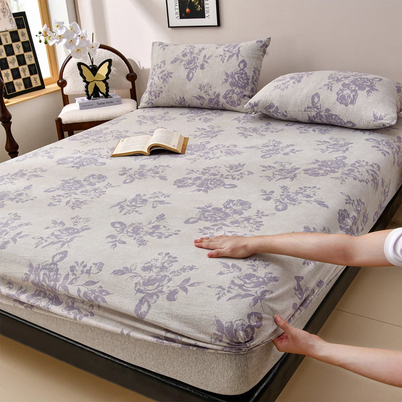 新款原麻双层纱床笠床罩防滑防尘床单抗菌防螨床垫保护套可机洗
