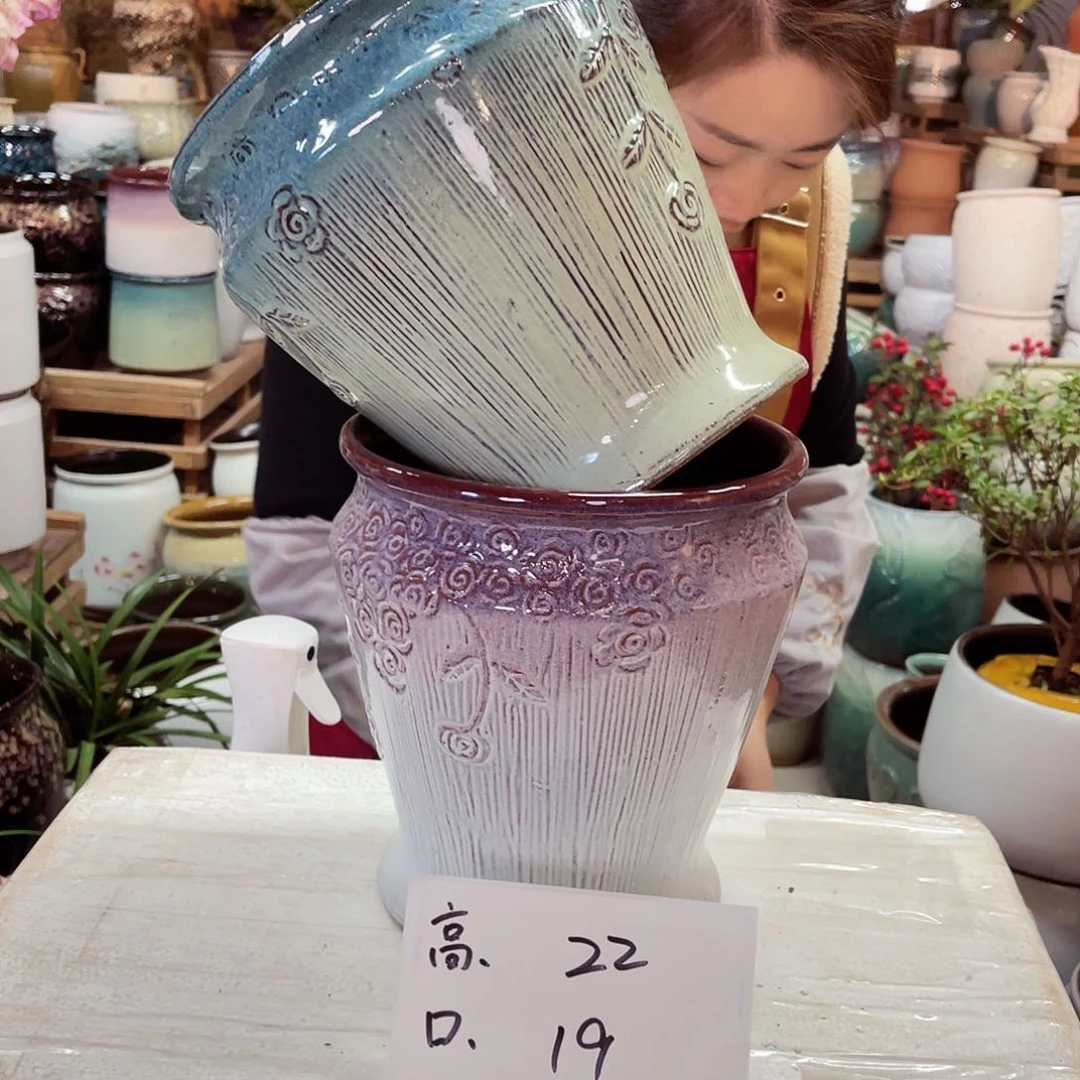 紫砂花盆高度22口径19