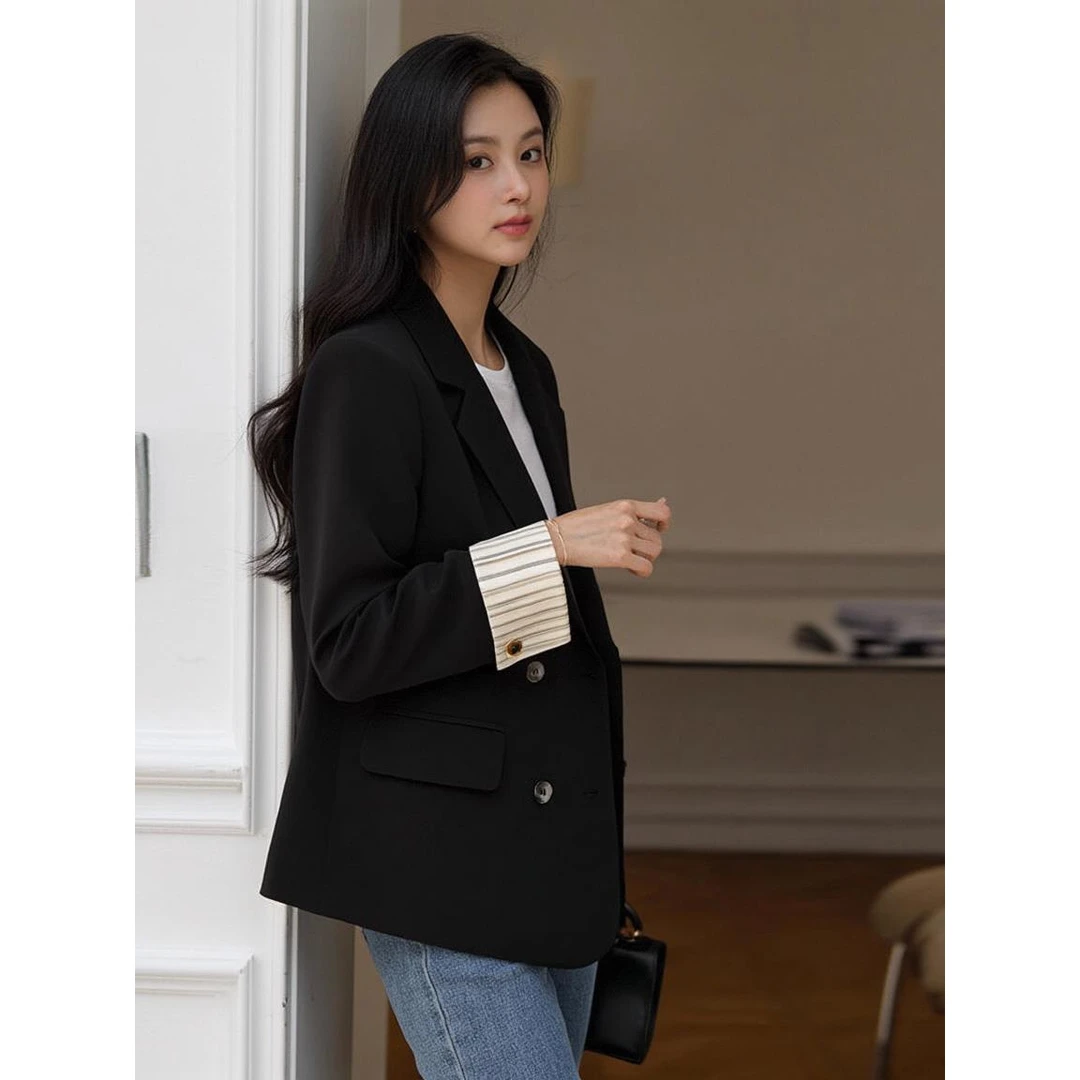 culv黑色西装外套女春季新款高级设计感今年流行独特别致通勤西服