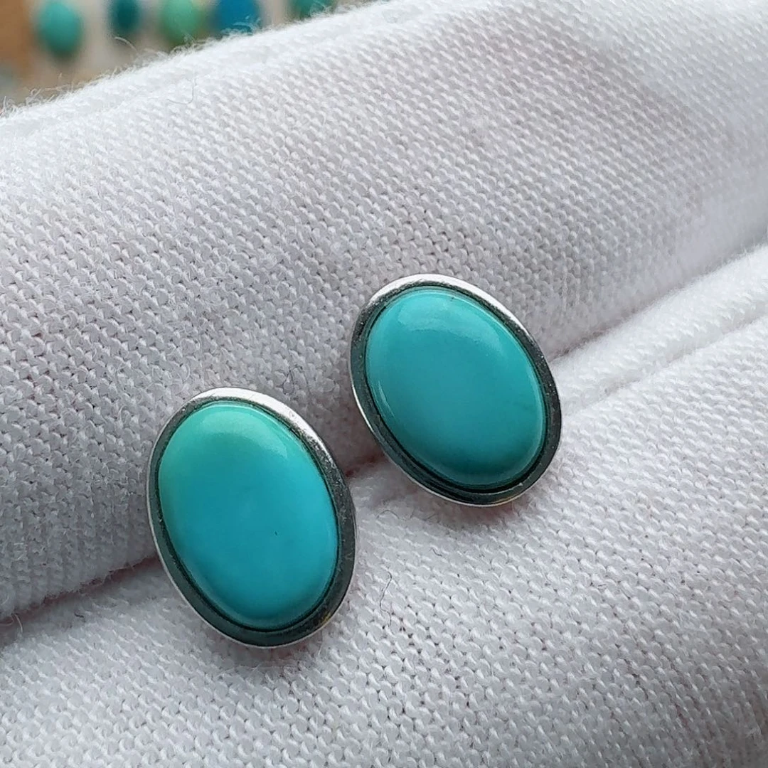 绿松石银S925镶嵌耳饰