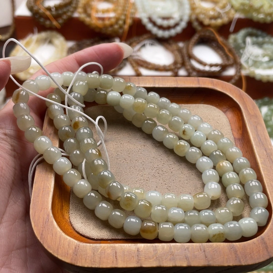 和田玉未镶嵌毛衣链珠串6*7mm