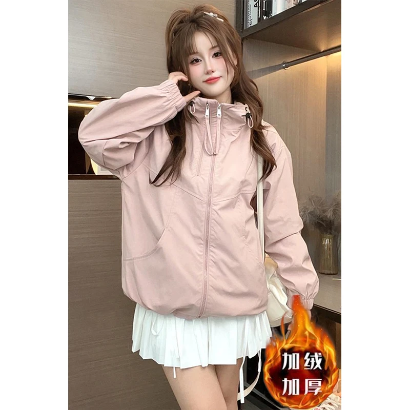 2025新款加绒加厚休闲连帽宽松韩版ins款冲锋衣高级感潮上衣外套