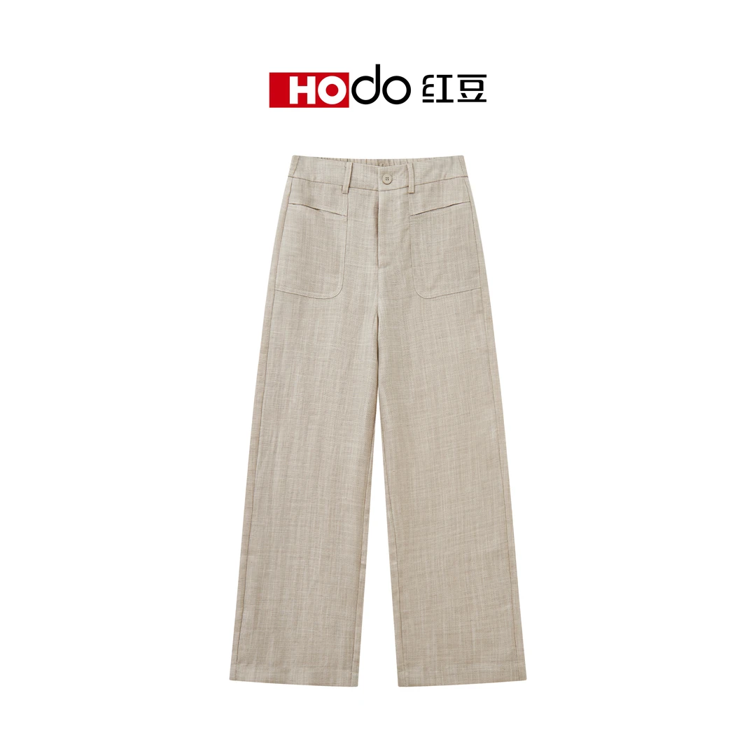 红豆 天丝亚麻2025春夏新款高腰百搭舒适休闲裤8821
