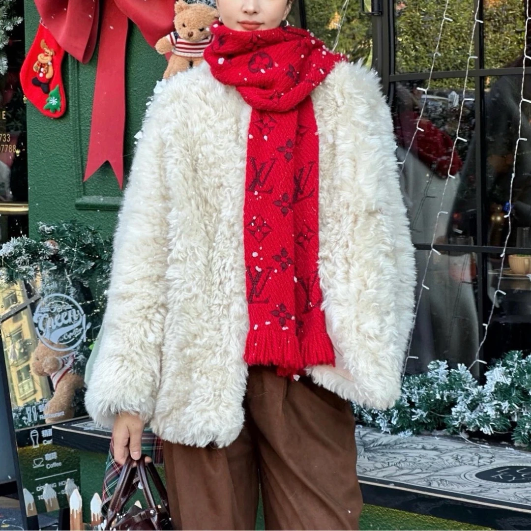 99新 LouisVuitton/路易威登 002597 羊毛绒线围巾 红色