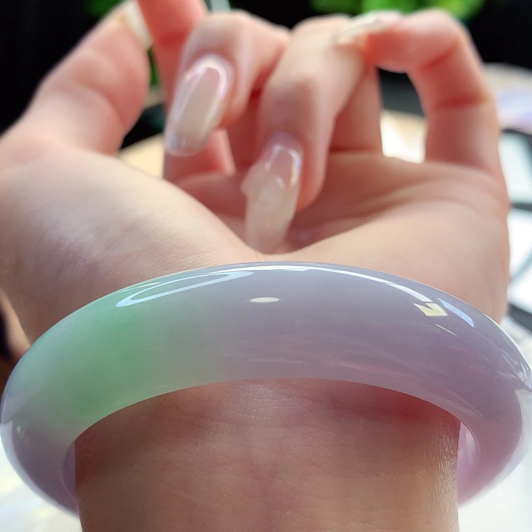 翡翠手镯未镶嵌天然翡翠53-54马卡龙色系 饱满细腻