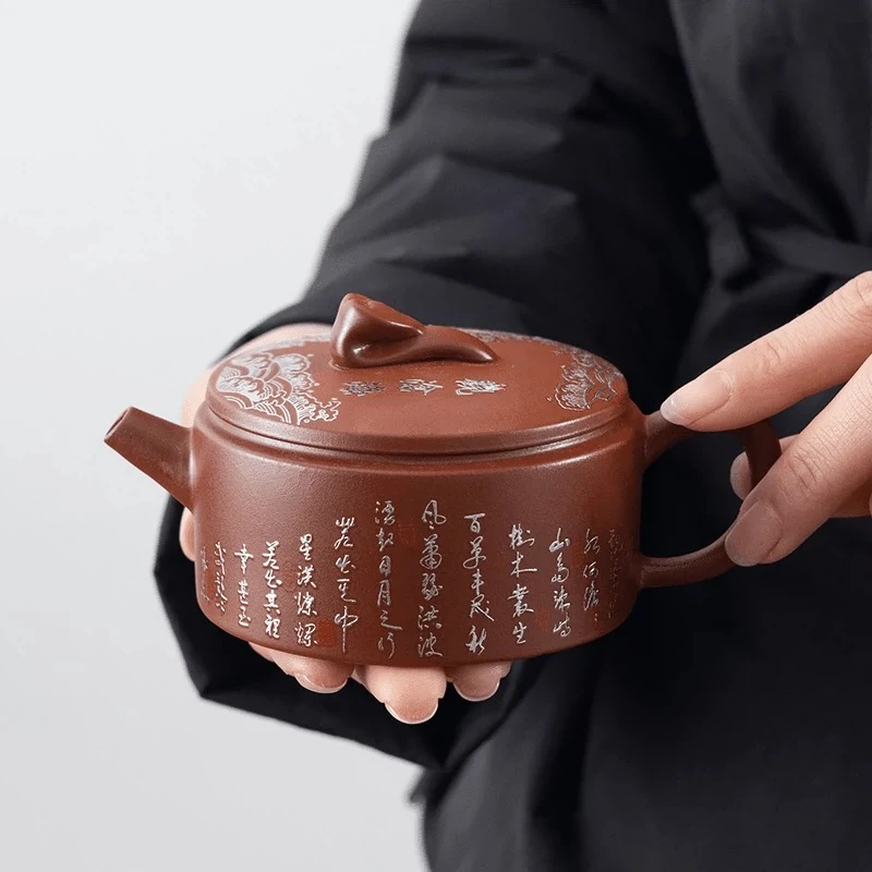 手工紫砂壶观沧海汉瓦壶鎏银家用名家功夫茶具C1