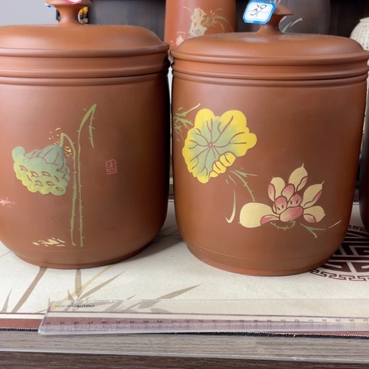 九***思建水紫陶刻填散茶罐2只