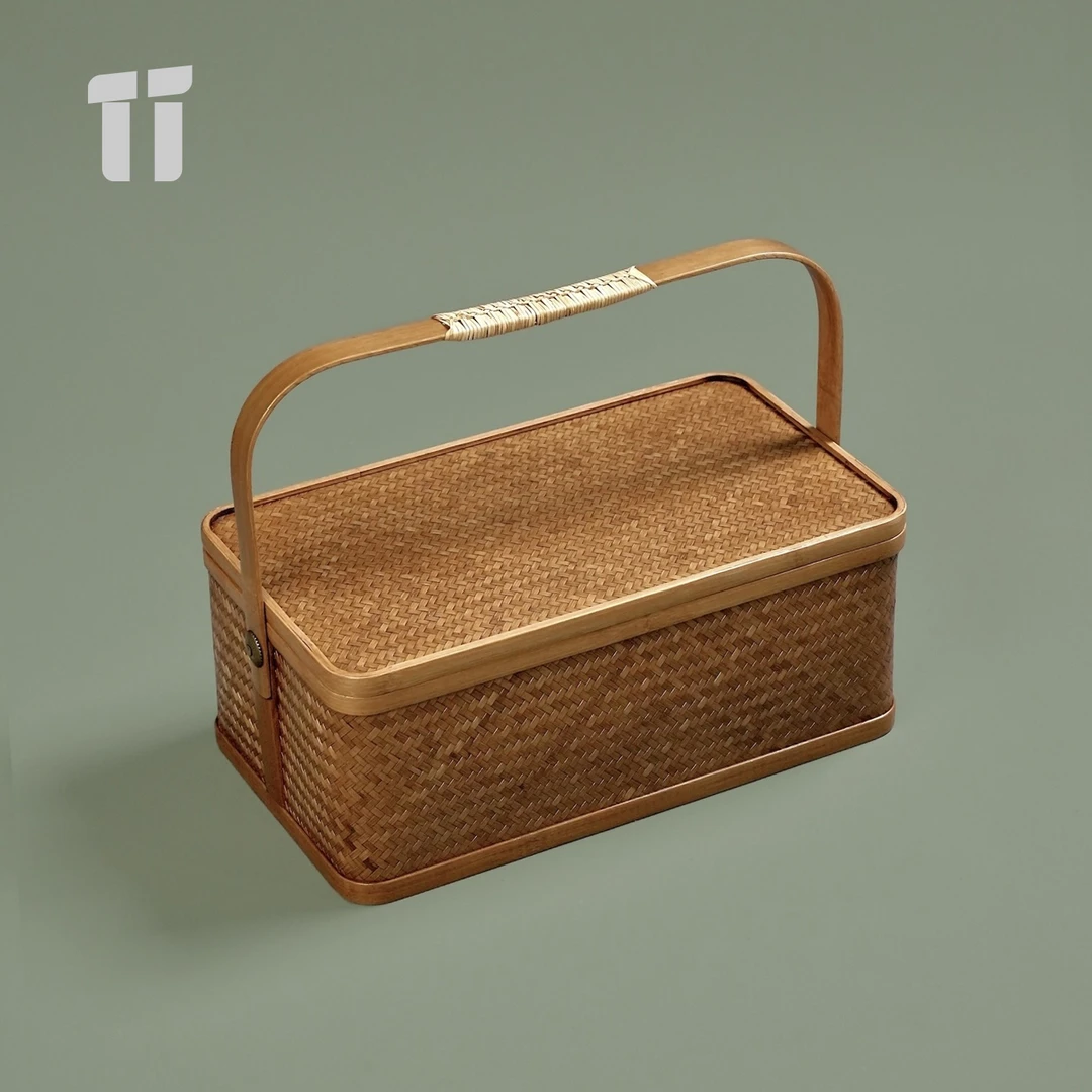 大漆中式茶具收纳盒竹编便携茶箱桌面筐旅行茶壶茶杯提篮盒子箱子