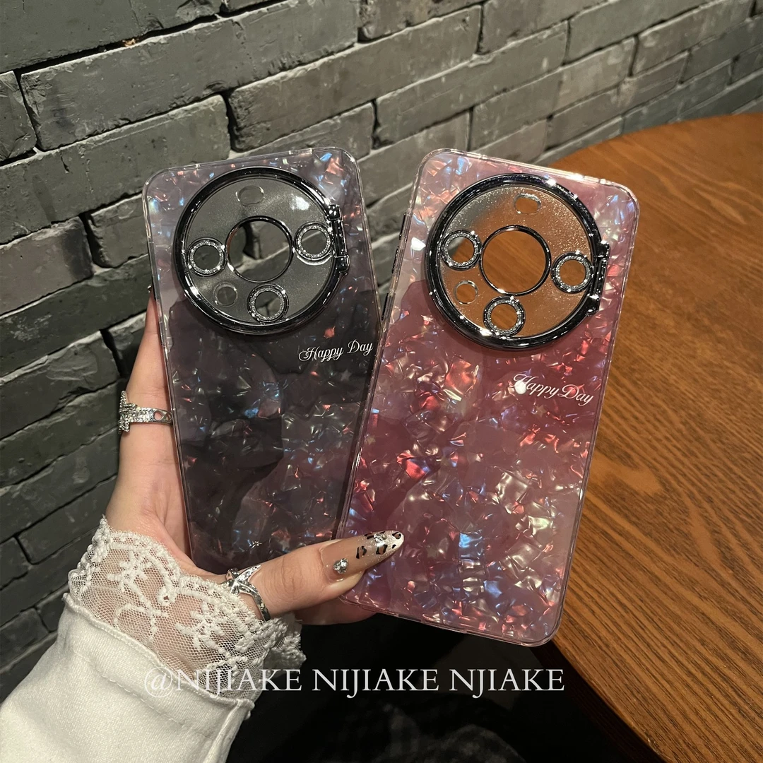 一体镜头膜支架闪粉贝壳纹适用华为mate70pro手机壳女款mate60pro