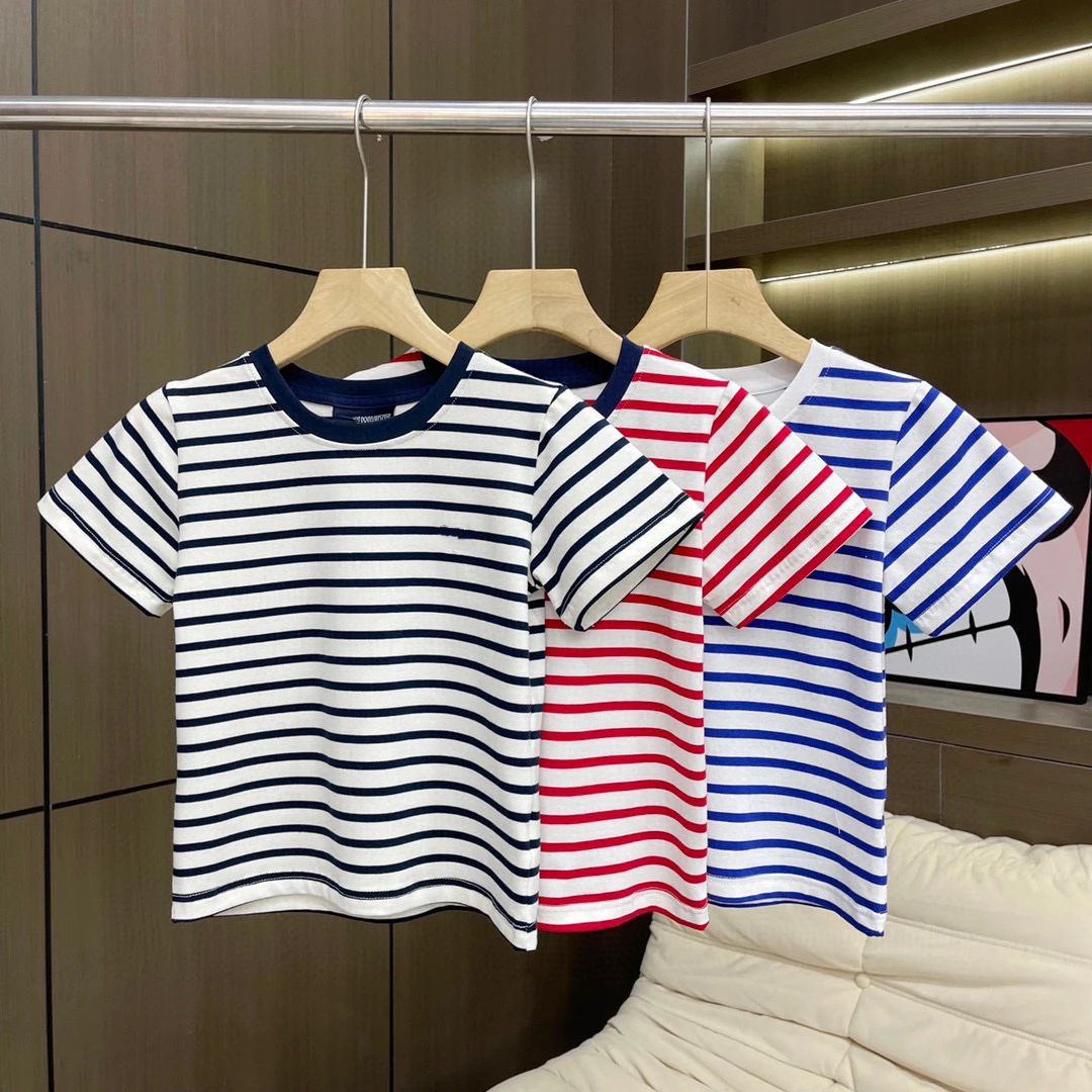 67【条纹三色刺绣短袖】儿童休闲时尚夏季舒适短袖